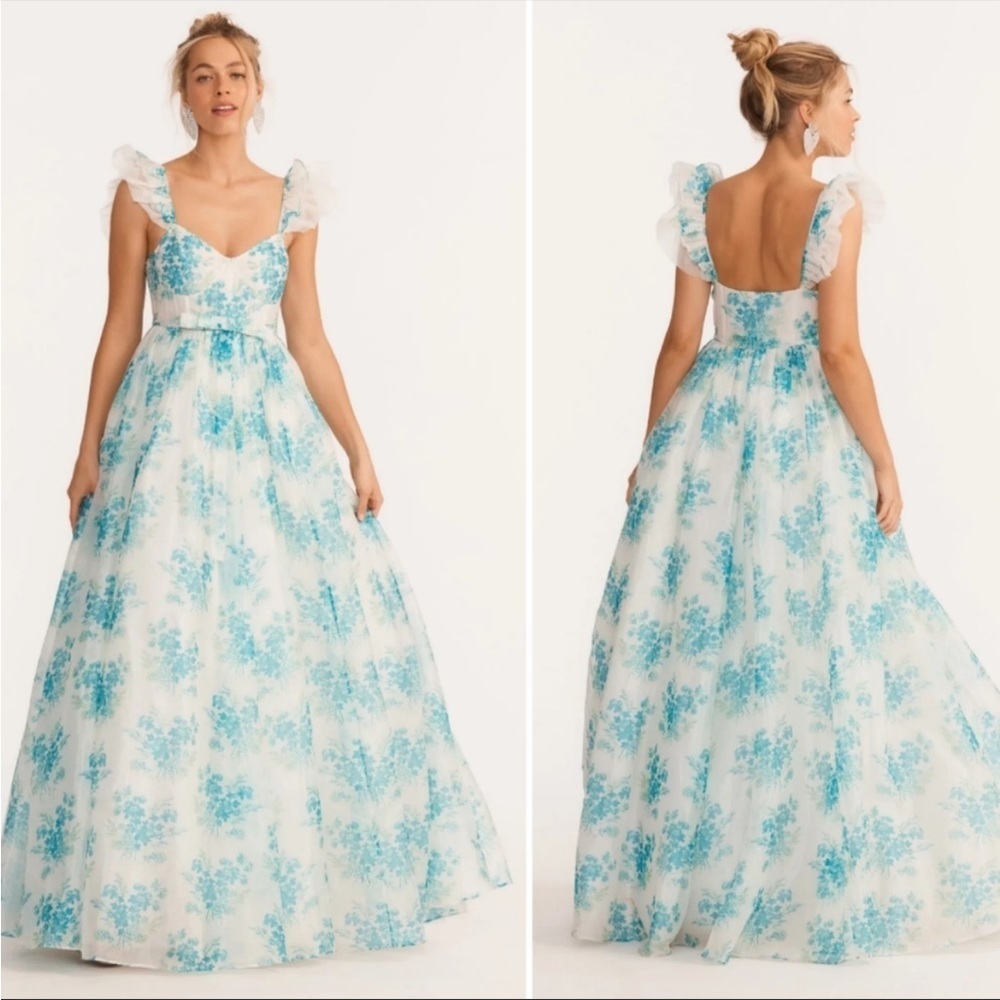 NEW LoveShackFancy Macron Gown Magic Turquoise Floral Gown Size 2
